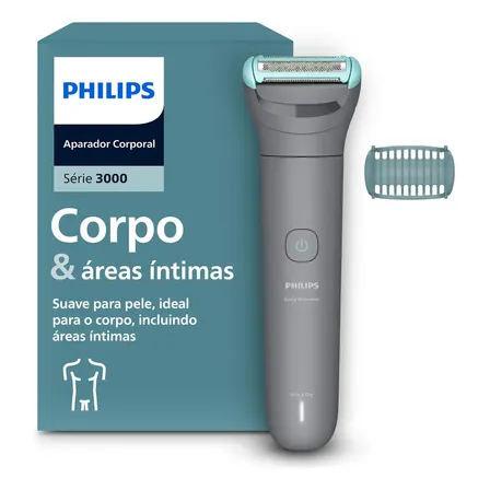 Máquina de Raspar Pelos Philips Body Groomer Série 3000 | Aparador Corporal e Região Íntima | Seco e Molhado | 80 Min Sem Fio